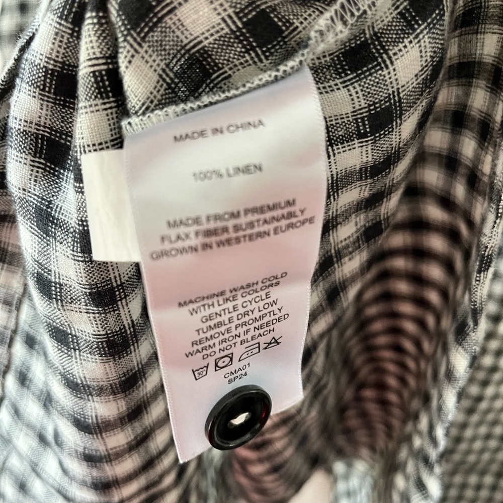 Quince 100% European Linen Button Front Dress Black Gingham NEW NWT X-Large - Picture 8 of 8